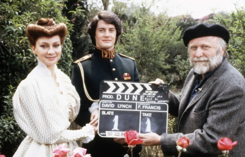 Dune 1984 starring Francesca Annis as Lady Jessica, Kyle MacLachlan as
Paul Atreides, and the original author, Frank Herbert Behind the Scenes Photo