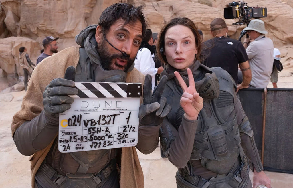 Dune starring Rebecca Ferguson as Lady Jessica and Javier Bardem as Stilgar Behind the Scenes Photo